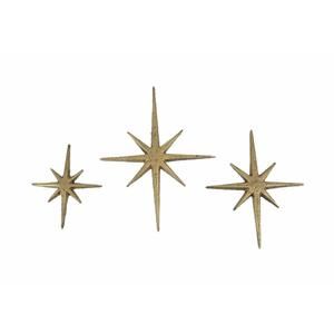 Set Of 3 Gold Finish Cast Iron 8-pointed Atomic Starburst Wall Hangings -😊